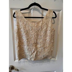 Ladies Cocktail Top Hand Beaded Fully Zipped Lined Wool 1960s Warm White